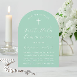 ファーストコミュニオンアーチミントグリーンシンプル手書き 招待状