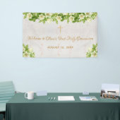 ファーストコミュニオンウェルカムフローラホワイトリリーズマーブル 横断幕 (トレードショー)