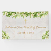 ファーストコミュニオンウェルカムフローラホワイトリリーズマーブル 横断幕 (横)