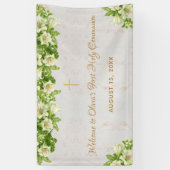 ファーストコミュニオンウェルカムフローラホワイトリリーズマーブル 横断幕 (縦)