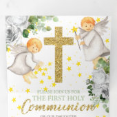 ファーストコミュニオンエンジェル男女兼用ズ金ゴールド 三つ折り招待状 (内部最初)