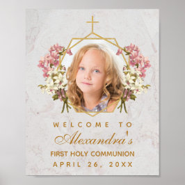 ファーストコミュニオンガール写真ピンクの蘭へようこそ ポスター