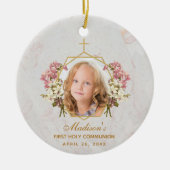 ファーストコミュニオンガール写真フローラピンクオーキッド金ゴールド セラミックオーナメント (正面)