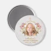 ファーストコミュニオンガール写真フローラ金ゴールドピンクオーキッド マグネット (正面/裏面)