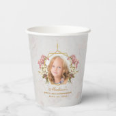 ファーストコミュニオンガール写真大理石ピンクオーキッド金ゴールド 紙コップ (裏面)