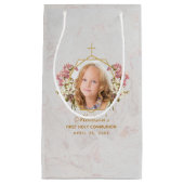 ファーストコミュニオンガール写真大理石金ゴールドピンクオーキッド スモールペーパーバッグ (正面)