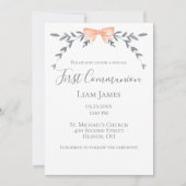 ファーストコミュニオンシルバー葉ピーチボウ 招待状 (正面)