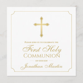 ファーストコミュニオンシンプル金ゴールドクロスボーイクリスチャン 招待状