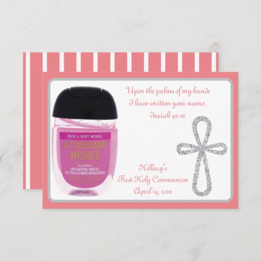 ファーストコミュニオンハンドサニタイザーのカード 招待状 (正面/裏面)