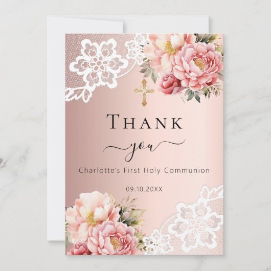 ファーストコミュニオンバラフローラレースサンキューカード 招待状 (正面)