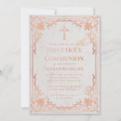 ファーストコミュニオンバラ金ゴールドエレガントヴィンテージ大理石 招待状 (正面)