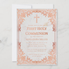 ファーストコミュニオンバラ金ゴールドエレガントヴィンテージ大理石 招待状
