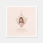 ファーストコミュニオンバラ金ゴールドクロスガールフォト赤面 スタンダードカクテルナプキン (正面)