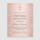 ファーストコミュニオンバラ金ゴールドグリッター贅沢 マグネット招待状 (正面)