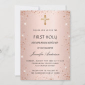ファーストコミュニオンバラ金ゴールドグリッター贅沢 招待状 (正面)