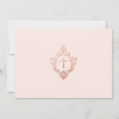 ファーストコミュニオンピンクガールフォトヴィンテージバラ金ゴールド 招待状 (裏面)