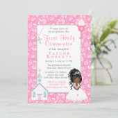 ファーストコミュニオンピンクフローラブラックヘアスキンガールI 招待状 (スタンド正面)