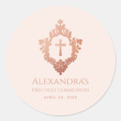 ファーストコミュニオンピンクローズ金ゴールドクレストエレガントガール ラウンドシール (正面)