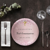 ファーストコミュニオンピンク紙吹雪名ガール ペーパープレート