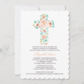 ファーストコミュニオンピーチウォーターカラーフローラクロス 招待状 (正面)