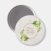 ファーストコミュニオンフローラホワイトリリーズマーブル金ゴールド マグネット (正面/裏面)