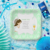 ファーストコミュニオンブルネットガールグリーンダマスク ペーパープレート (パーティー)