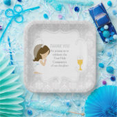 ファーストコミュニオンブルネットガールシルバーダマスク ペーパープレート (パーティー)