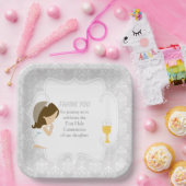 ファーストコミュニオンブルネットガールシルバーダマスク ペーパープレート (パーティー)