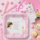 ファーストコミュニオンブルネットガールピンクダマスク ペーパープレート (パーティー)