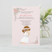 ファーストコミュニオンブルネットガールピンク招待状 招待状 (スタンド正面)