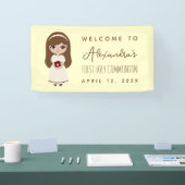 ファーストコミュニオンブルネットガールブラウンヘアウェルカム 横断幕 (トレードショー)