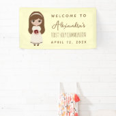 ファーストコミュニオンブルネットガールブラウンヘアウェルカム 横断幕 (インサイチュ)