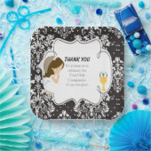 ファーストコミュニオンブルネットガールブラックダマスク ペーパープレート (パーティー)