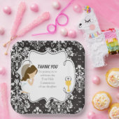 ファーストコミュニオンブルネットガールブラックダマスク ペーパープレート (パーティー)