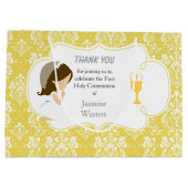 ファーストコミュニオンブルネットガール金ゴールドダマスク ラージペーパーバッグ (裏面)