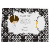 ファーストコミュニオンブルネットボーイブラックダマスク ラージペーパーバッグ (裏面)