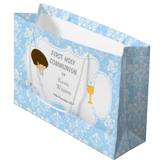 ファーストコミュニオンブルネットボーイブルーダマスク ラージペーパーバッグ (正面アングル)