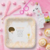 ファーストコミュニオンブルネットボーイージュダマスク ペーパープレート (パーティー)