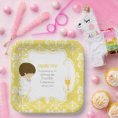 ファーストコミュニオンブルネットボーイ金ゴールドダマスク ペーパープレート (パーティー)