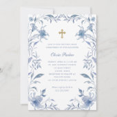 ファーストコミュニオンブルーとホワイトフローラChinoiserie 招待状 (正面)