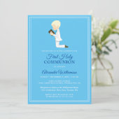 ファーストコミュニオンブロンドボーイブルー招待状 招待状 (スタンド正面)