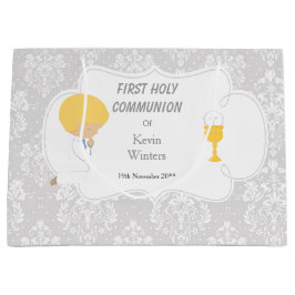 ファーストコミュニオンブロンド少年シルバーダマスク ラージペーパーバッグ