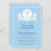 ファーストコミュニオンボーイブルー招待状 招待状 (正面/裏面)