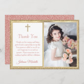 ファーストコミュニオン宗教金ゴールドクロスガール サンキューカード (正面/裏面)