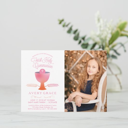 ファーストコミュニオン招待状-ガールズ写真招待状 招待状 (スタンド正面)