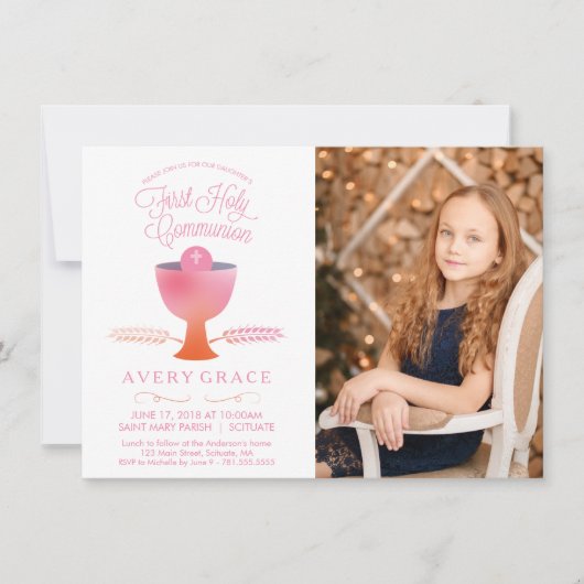 ファーストコミュニオン招待状-ガールズ写真招待状 招待状 (正面)