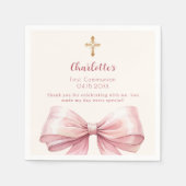 ファーストコミュニオン赤面ピンクボウクリームクロス スタンダードカクテルナプキン (正面)