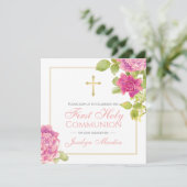 ファーストコミュニオン金ゴールドクロスピンクロセスフローラ 招待状 (スタンド正面)