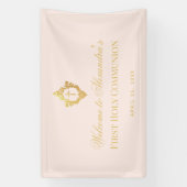 ファーストコミュニオン　ガール　ピンク　偽金　ヴィンテージ　クレスト 横断幕 (縦)