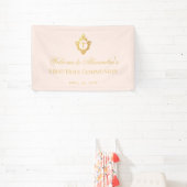 ファーストコミュニオン　ガール　ピンク　偽金　ヴィンテージ　クレスト 横断幕 (インサイチュ)